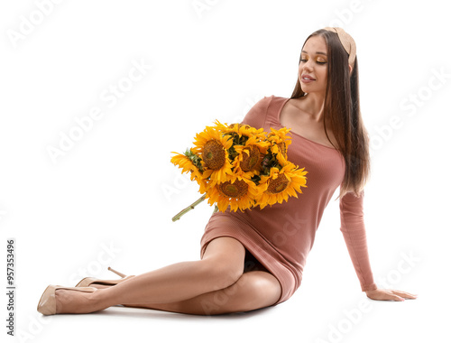 Young happy woman with bouq...