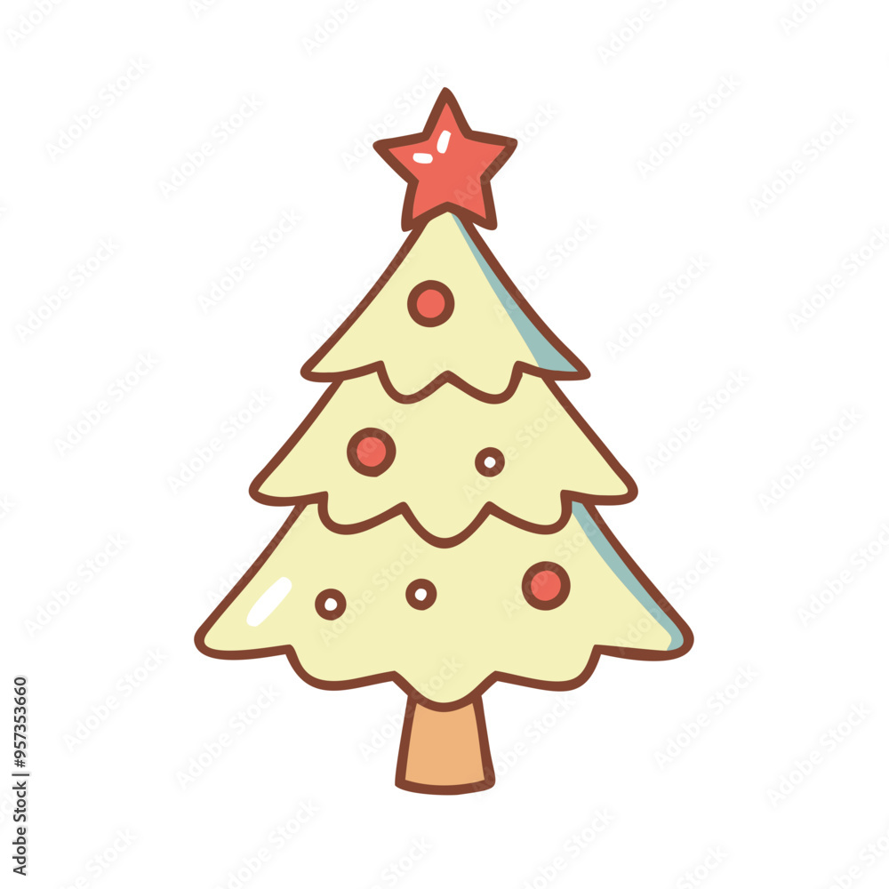 Whimsical Christmas Tree Illustration with Star Topper and Ornaments Holiday Vector Art Whimsical Christmas Tree Illustration with Star Topper and Ornaments Holiday Vector Art