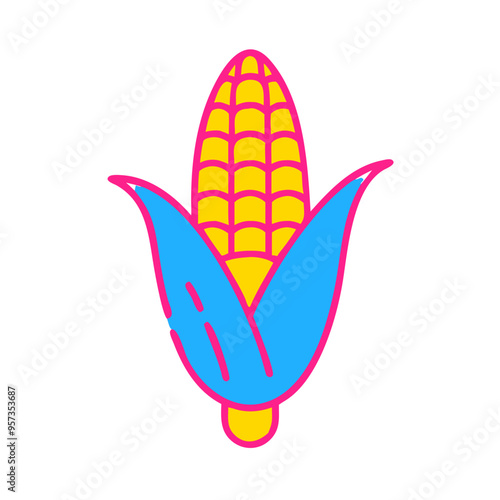 Bright Corn Vector Illustration Colorful Corncob Vibrant Corn on the Cob Graphic Clipart