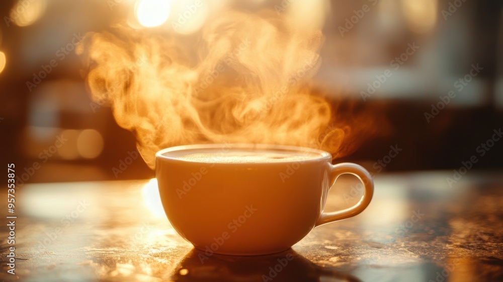 Close-up of a steaming cup of coffee Close-up of a steaming cup of coffee
