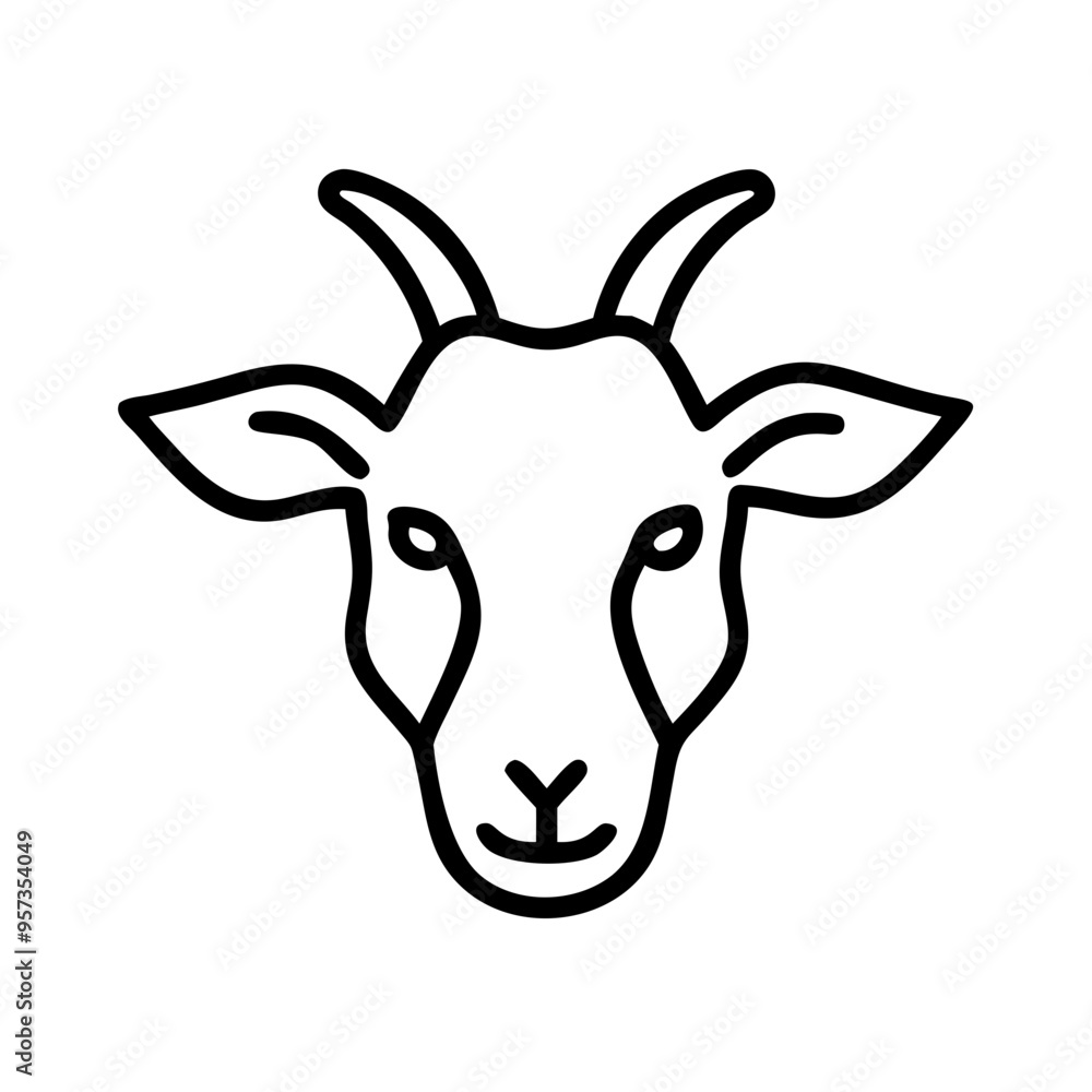 Goat Head Outline Vector Illustration Simple Black Lines Farm Animal Design Lavender Background Goat Head Outline Vector Illustration Simple Black Lines Farm Animal Design Lavender Background