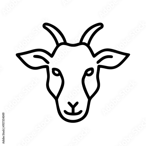 Goat Head Outline Vector Illustration Simple Black Lines Farm Animal Design Lavender Background