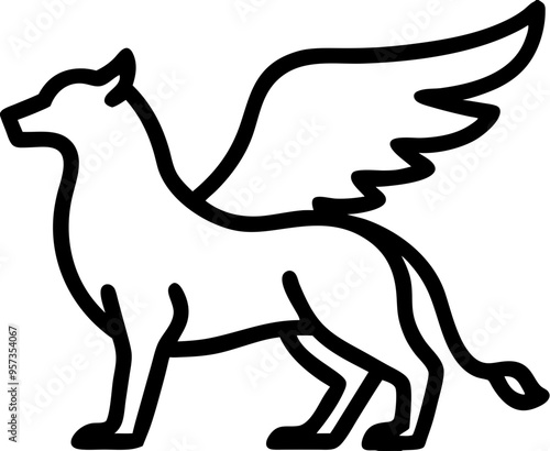 Winged Mythical Creature Vector Black Outline Symbol Mystical Fantasy Illustration Graphic Art