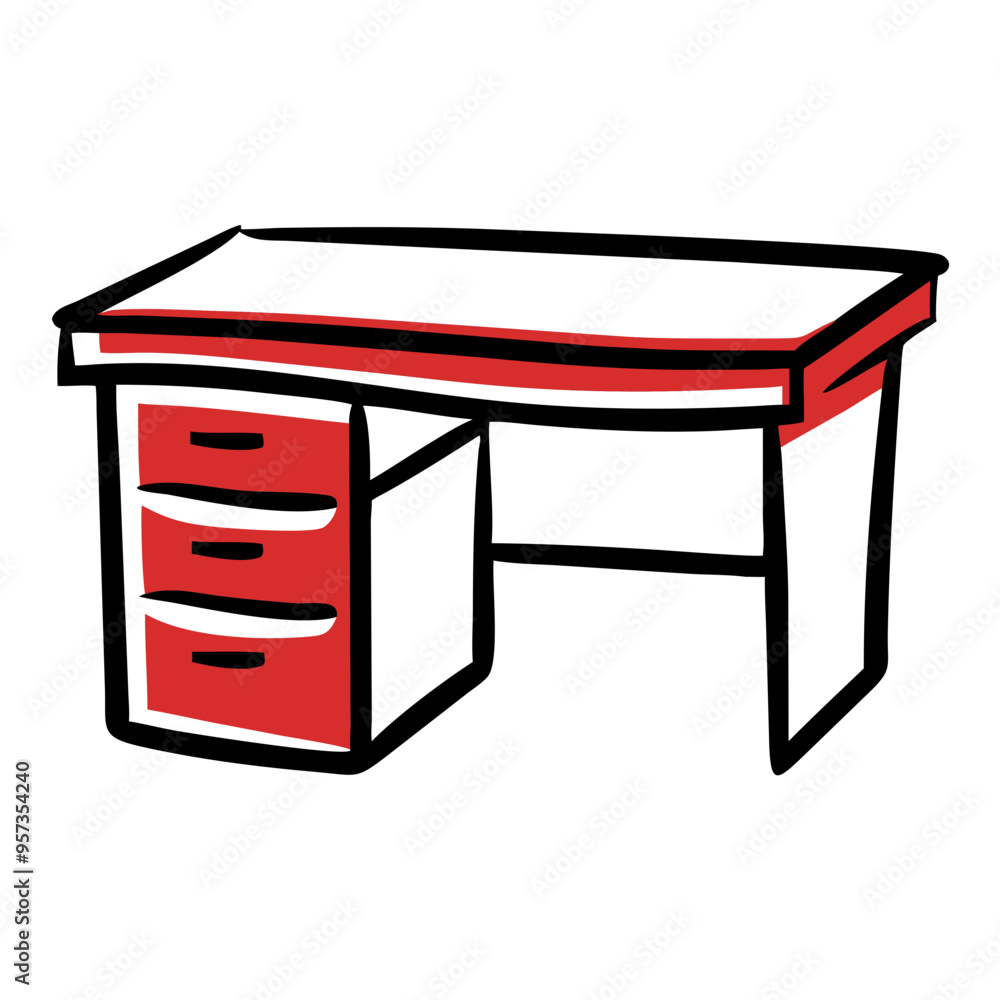 Vector Illustration Red Office Desk Drawing with Drawers Workplace Furniture Design Clipart Vector Illustration Red Office Desk Drawing with Drawers Workplace Furniture Design Clipart