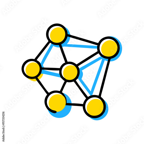 Network Connections Digital Abstract with Yellow Circles and Blue Accents on Vector