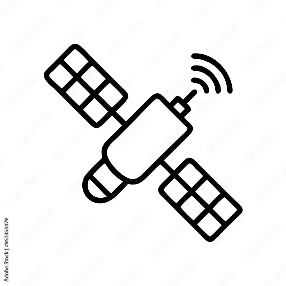 Satellite Vector with Signal Lines Space Technology Communication Symbol in Black and Gray Satellite Vector with Signal Lines Space Technology Communication Symbol in Black and Gray