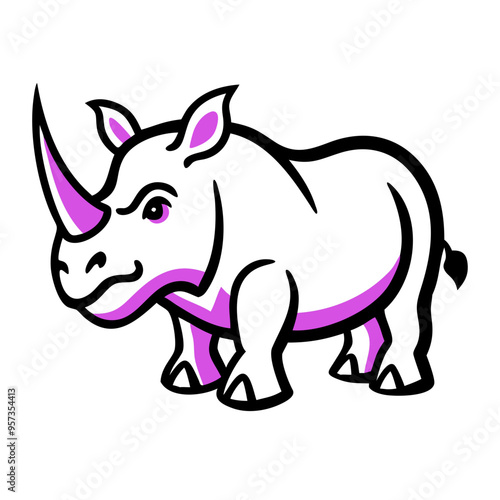 Cartoon Rhino Purple Gray Vector Illustration for Kids Education Wildlife Posters and Apparel