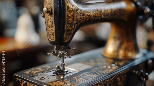 Close-up of a vintage sewing machine