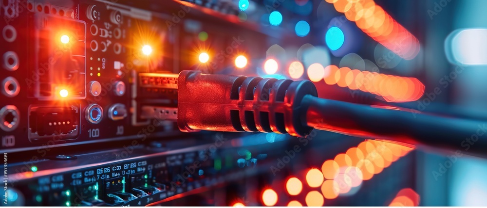 Fototapeta premium Internet LAN cable In a modern server room For storing 