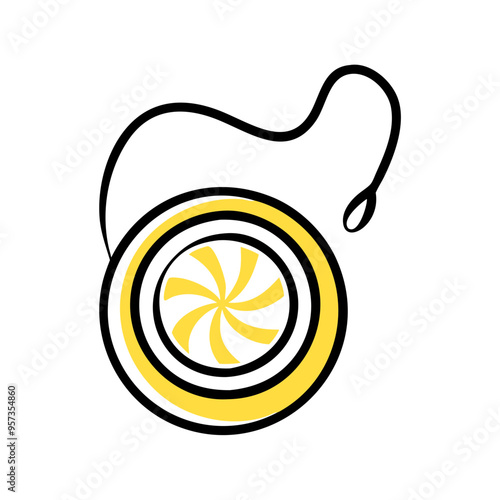 Colorful Yellow Yo-Yo Vector Illustration with Spiral Loop on for Toy Design