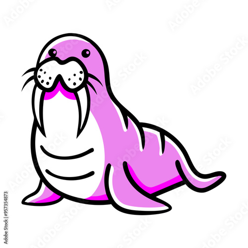 Playful Pink Walrus Cartoon Vector Illustration Fun Animal Character Design for Children's Media