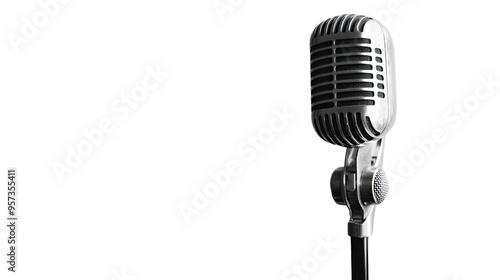 Vintage microphone on transparent white background