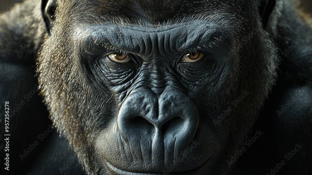 Obraz premium A close-up of a monkey's face with a serious expression