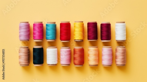 Spool of sewing thread. Colored yarns used by factories in the clothing industry. Neural network ai generated art