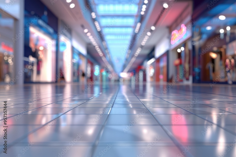 Abstract shopping mall with shallow depth of focus.