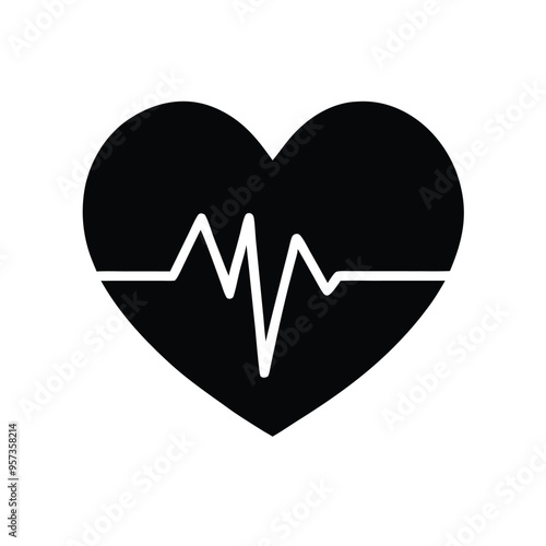 a Heart Beat pulse line, vector silhouette, isolated white background 