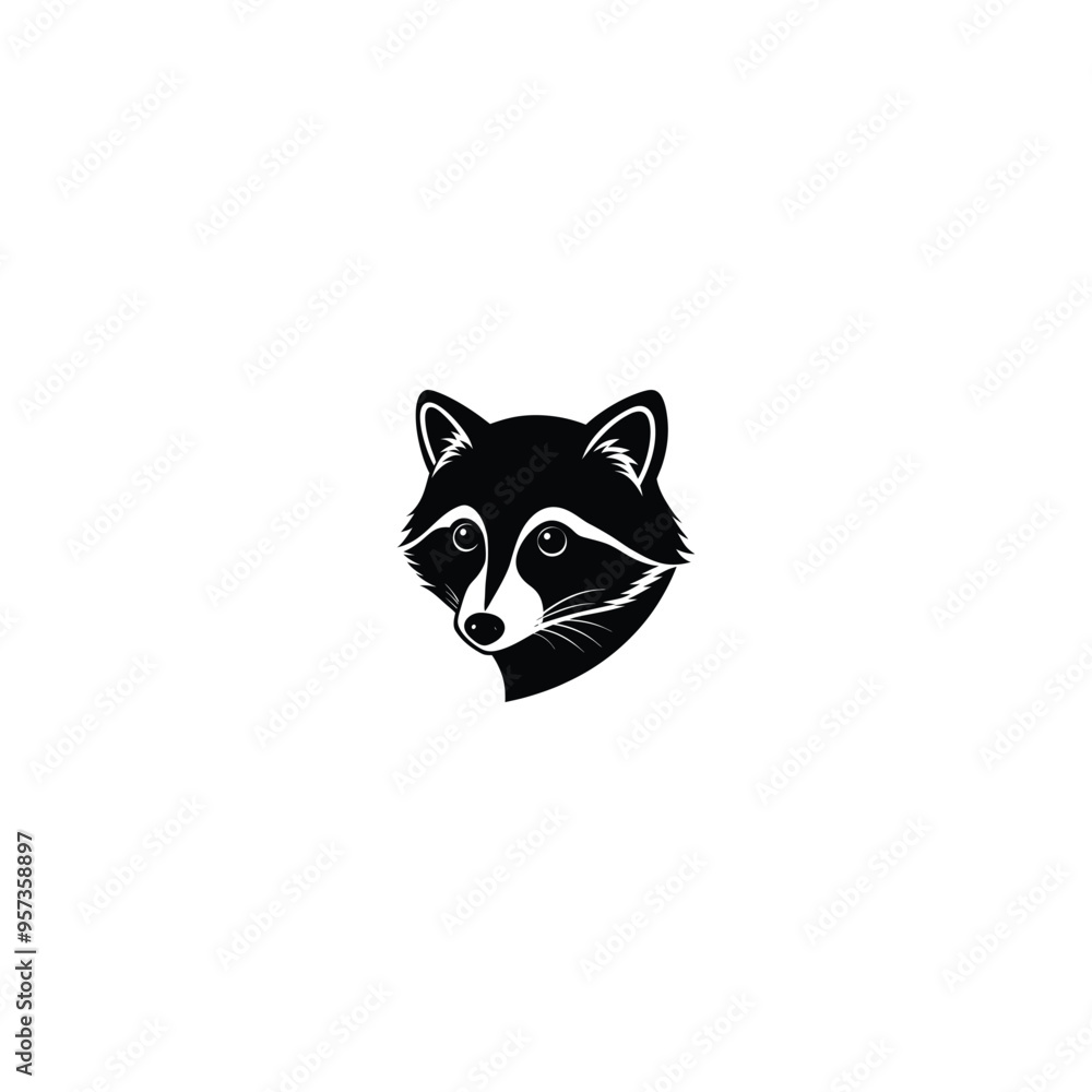 Vector head raccoon icon little raccoon logo black on white background Vector head raccoon icon little raccoon logo black on white background