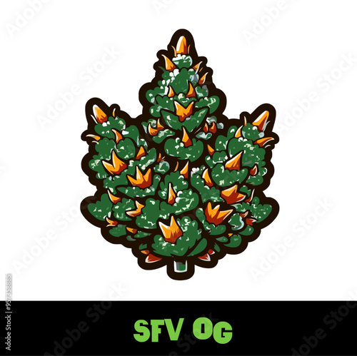 Vector Illustrated SFV OG Cannabis Bud Strain Cartoon