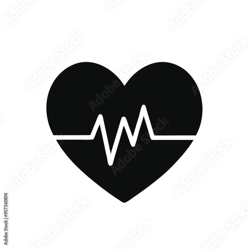 a Heart Beat pulse line, vector silhouette, isolated white background 