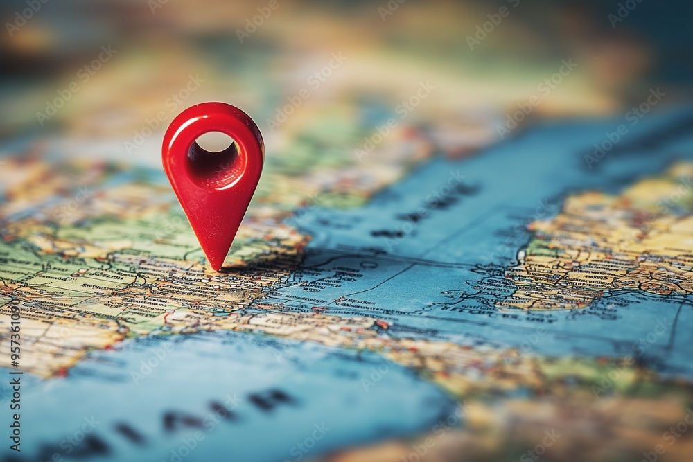 Marking location with pin on map, travel and trip concept Marking location with pin on map, travel and trip concept