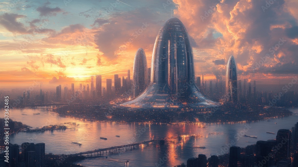 Futuristic city in a domed biosphere Futuristic city in a domed biosphere