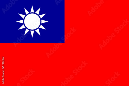 National Flag Republic of China (ROC) - vector, Taiwan, Blue Sky, White Sun, and a Wholly Red Earth