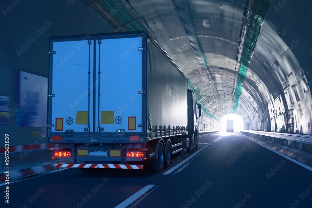 Fototapeta premium Trucks passing through tunnels