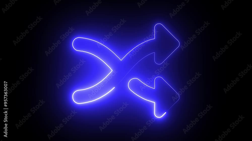 Glowing neon line Arrow shuffle icon isolated on black background. HD Video motion graphic animation. Glowing neon line Arrow shuffle icon isolated on black background. HD Video motion graphic animation.