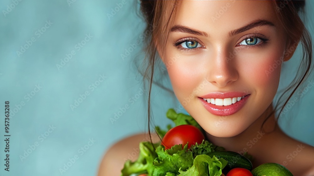 Portrait of smiling woman w/ salad Portrait of smiling woman w/ salad