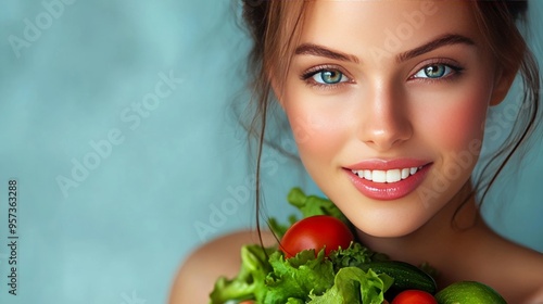 Portrait of smiling woman w/ salad photo