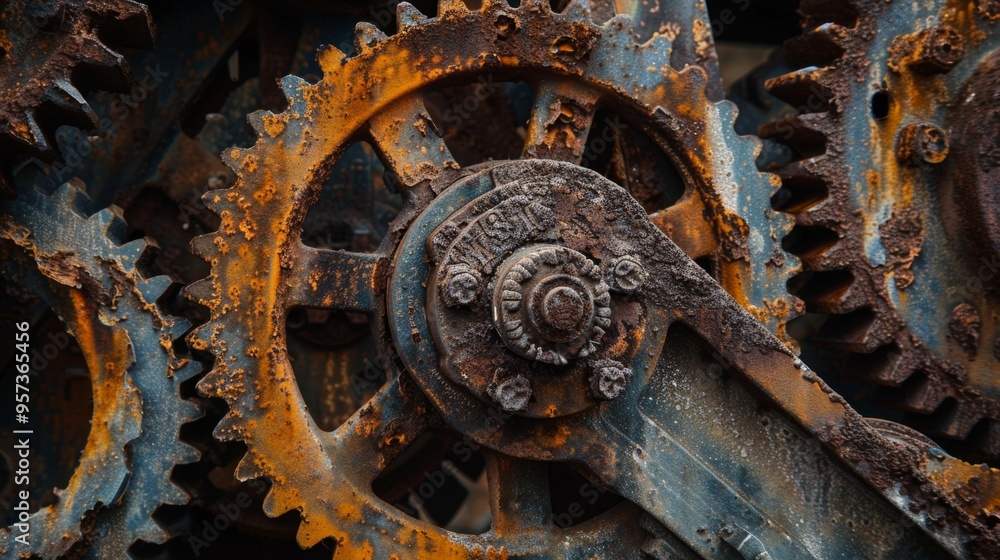 Close-Up of Rusty Industrial Gears in Detailed View Close-Up of Rusty Industrial Gears in Detailed View