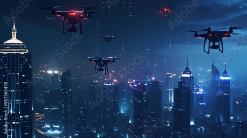 Drones Flying Over Night City