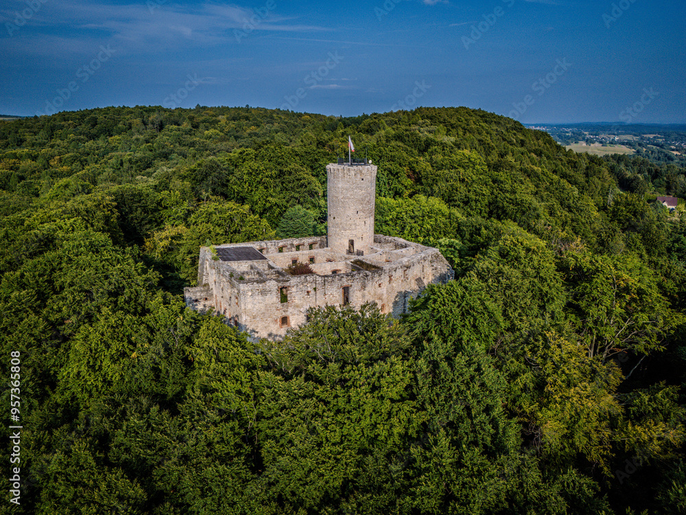 Lipowiec Castle in Babice, aerial shot Lipowiec Castle in Babice, aerial shot