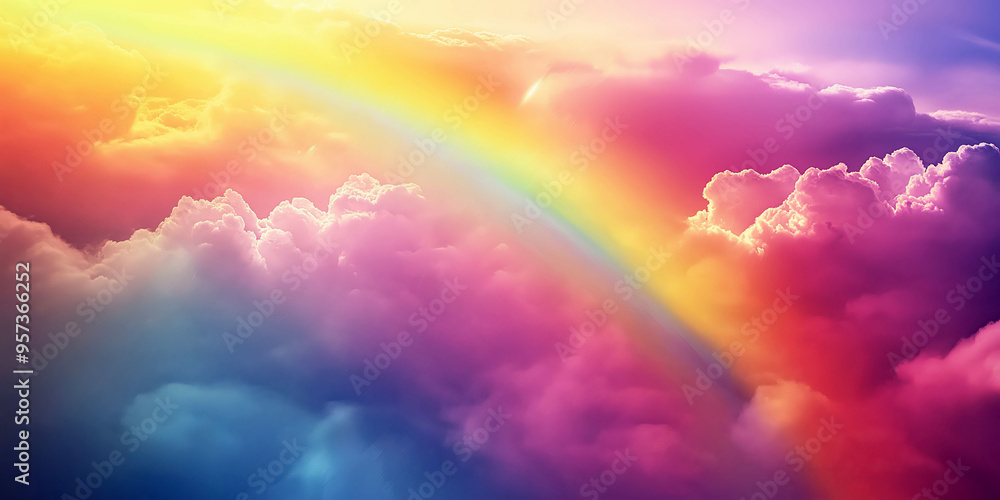 Vibrant rainbow arching over colorful clouds: capturing nature's spectrum in the sky Vibrant rainbow arching over colorful clouds: capturing nature's spectrum in the sky