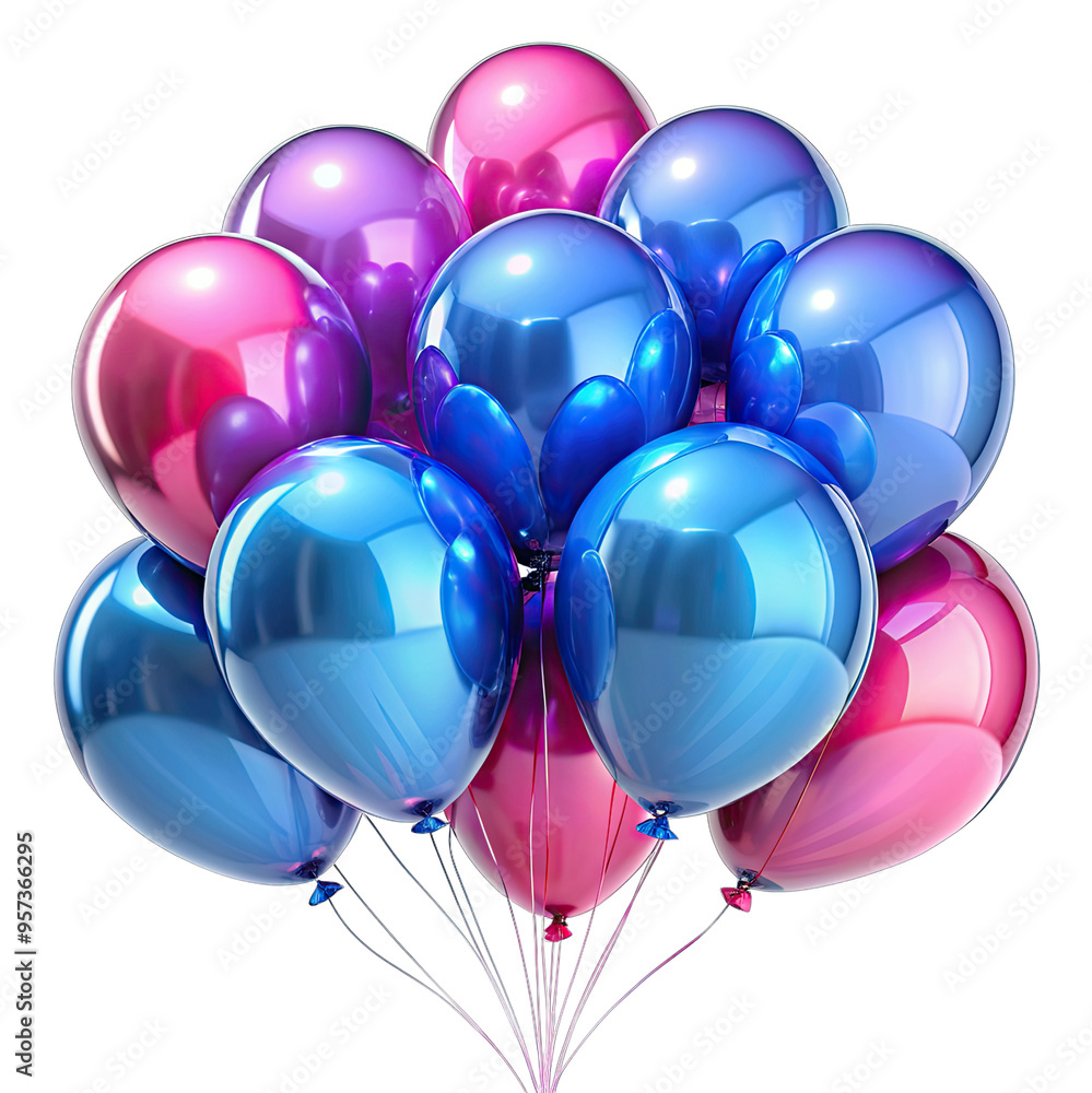 A bunch of blue and pink glossy latex balloons are tied together, ready for a festive occasion A bunch of blue and pink glossy latex balloons are tied together, ready for a festive occasion