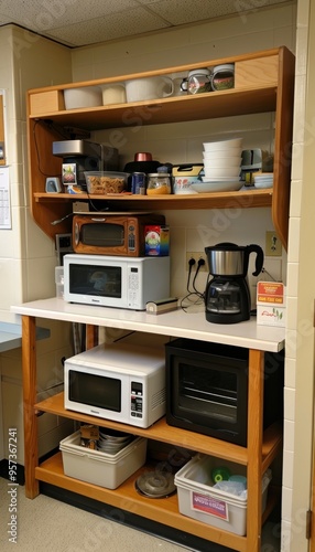 Dorm Room Kitchen Setup: Parents and Students Organizing Practical Kitchen Area with Essentials