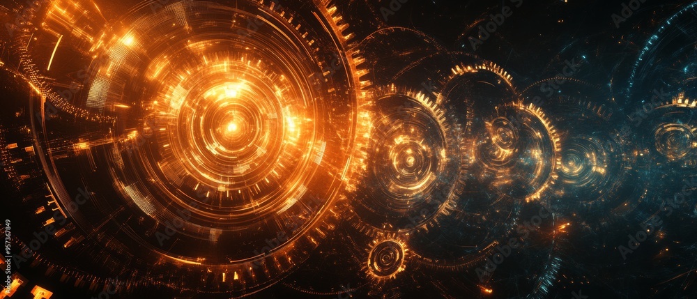 Obraz premium A series of circles with a bright orange center