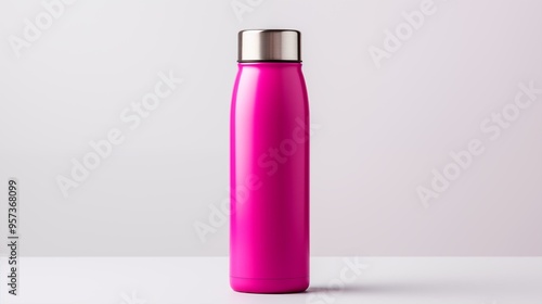 mockup metal water flask pink bottle