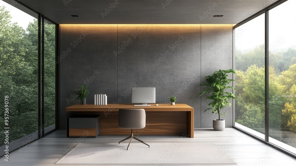 Fototapeta premium Minimalist home office with natural light