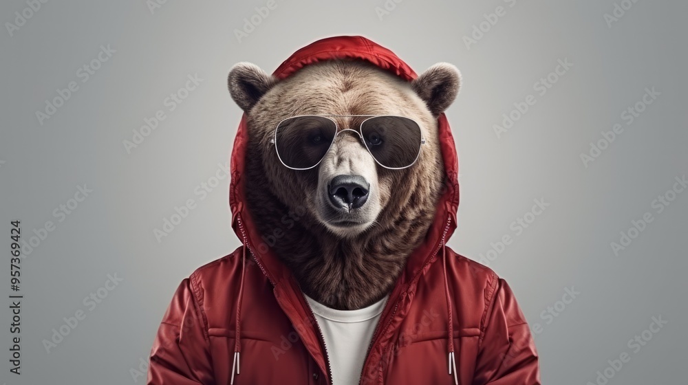 Brown bear in human trendy fashionable clothes. Neural network ai generated art Brown bear in human trendy fashionable clothes. Neural network ai generated art