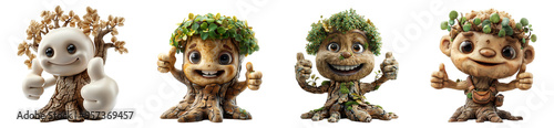 tree character icon set with ok finger symbol, isolated on transparent background, generated ai