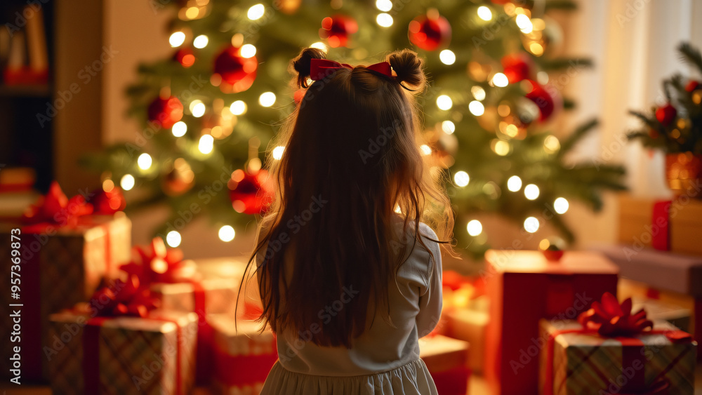 girl decorating christmas tree with candles girl decorating christmas tree with candles