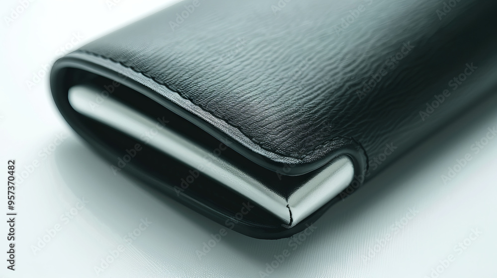 Elegant Black Leather Women's Clutch Bag with Modern Design. Concept of fashion accessory, luxury style, and sophistication Elegant Black Leather Women's Clutch Bag with Modern Design. Concept of fashion accessory, luxury style, and sophistication