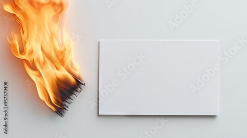 A white banner with flames elegantly surrounding it on a white background photo