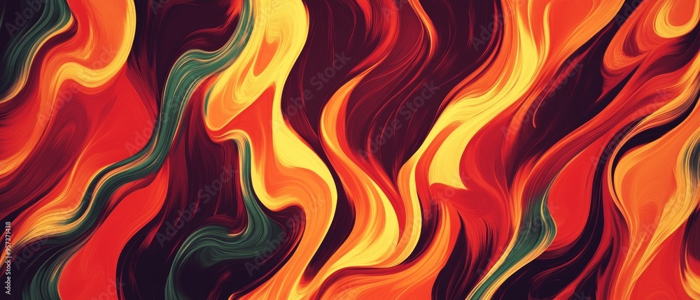 A colorful painting of flames with a green stripe A colorful painting of flames with a green stripe