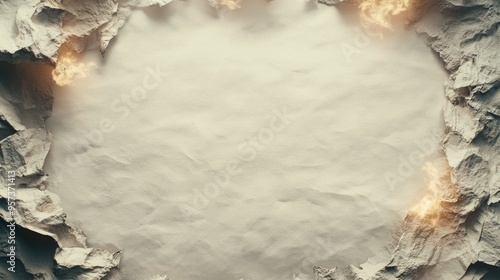 A white banner with flames elegantly surrounding it on a white background photo