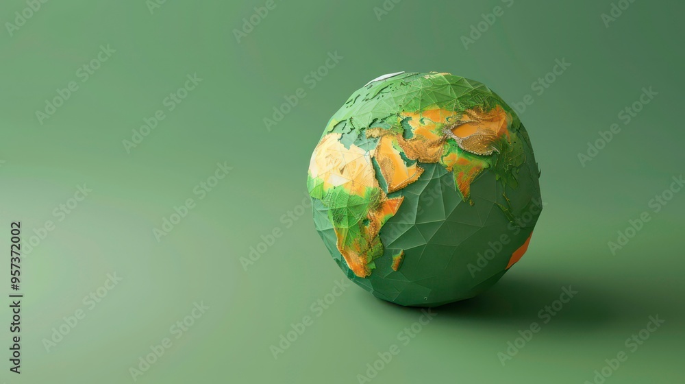 A low poly 3D render of the Earth on a green background. A low poly 3D render of the Earth on a green background.