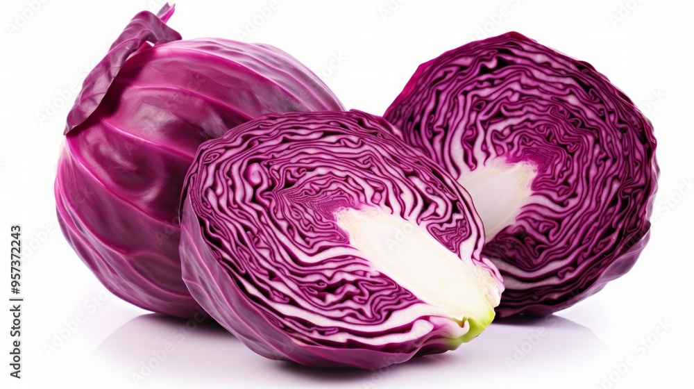 Few red cabbage and slice isolated on white background. Neural network ai generated art Few red cabbage and slice isolated on white background. Neural network ai generated art