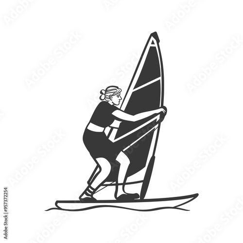 A Windsurfer in Action Navigating the Waves