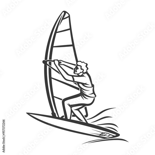 A Windsurfer Riding a Wave with a Sail